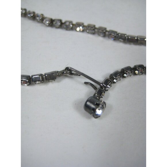 Vintage Prong Set Rhinestone V Shaped Necklace Silvertone Multi Strand 15 inch - Picture 4 of 10